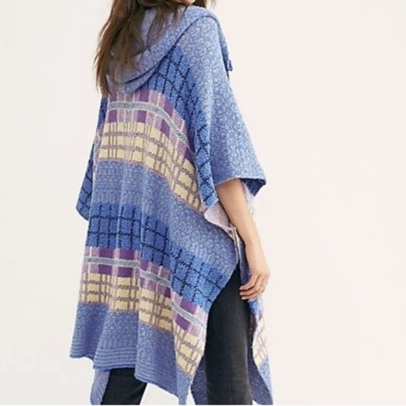 Free People Mercer Hooded Kimono Duster Long Line Cardigan Sweater Blue Purple - Picture 3 of 9